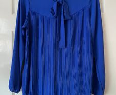Pala DOro Pleated Royal Blue Blouse with Neck Tie.   Size L