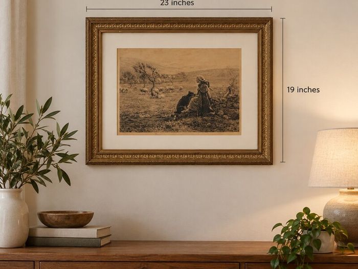 Vintage Pastoral Lithograph Ornate Gold Frame