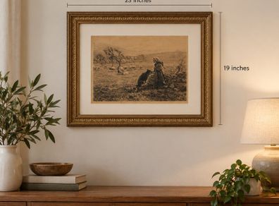 Vintage Pastoral Lithograph Ornate Gold Frame