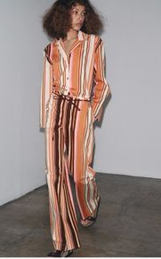 Fab Zara Cotton Vertical Striped Pyjama Style Co Ord Shirt and Trousers  New with Tags RRP 100 Euro Both size XL UK 14