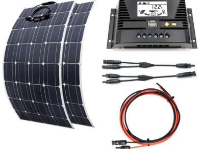 200W Lightweight, flexible Solar panel Kit suitable for campervans and boats with curved roof.