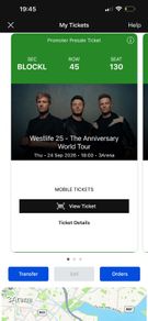 Westlife ticket Thurs 24 September
