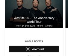 Westlife ticket Thurs 24 September