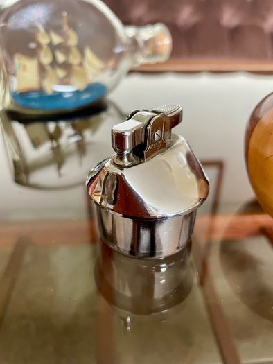 Ronson Carousel Vintage Table Lighter Mid Century Modern Wood Chrome England 1950s to 60s