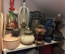 Collection of 14 vintage oil lamps and lanterns