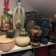Collection of 14 vintage oil lamps and lanterns