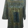 Jensen Ladies Green Satin Tunic Blouse Floral & Paisley Print Uk 14 Includes Postage Image 2