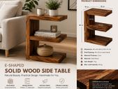 Solid Wood E-Shaped Side Table  Handmade Storage & Display Unit