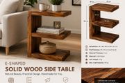 Solid Wood E-Shaped Side Table  Handmade Storage &amp; Display Unit