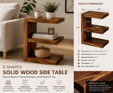 Solid Wood E-Shaped Side Table  Handmade Storage & Display Unit