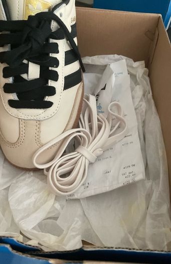 Cream and black adidas samba size 4.5 in box