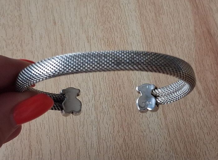 Tous silver mesh bangle bracelet with teddy bears