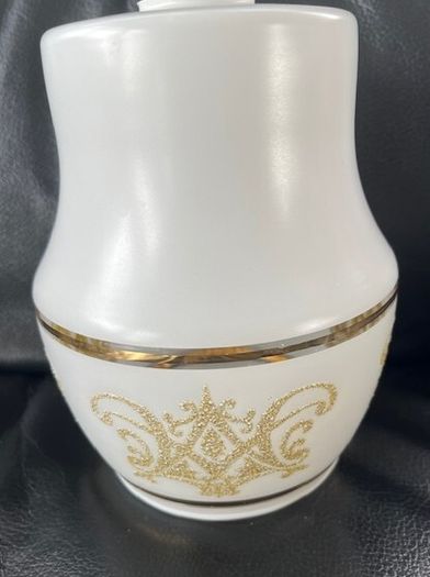 Glass Ceiling light Shade Vintage. Milky Finish With Gold Tones And Gold Frost Detail & Gold  Trim. Is really Beautiful Hung