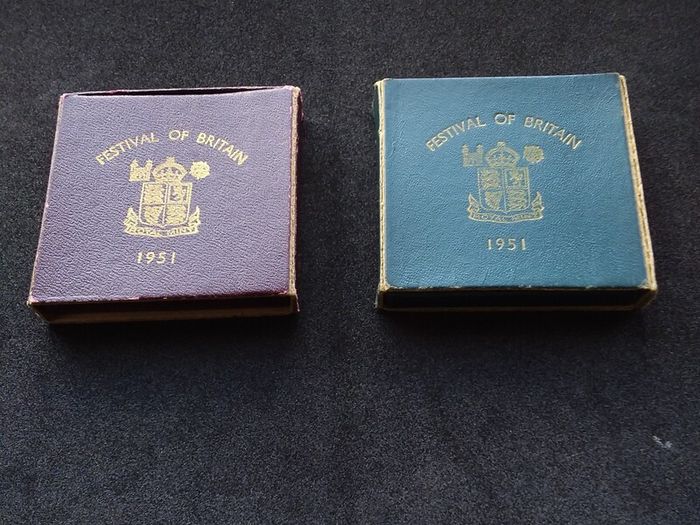 1951 Festival of Britain Crown Coins,- Complete Matching Pair ( Maroon and Teal Sets )