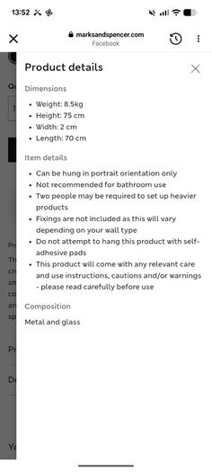 M&S Milan black arch metal mirror