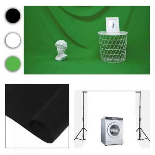 443442 2 x 2m Stand + 1.6 x 3m Non Woven Fabric Black, White, Green Background