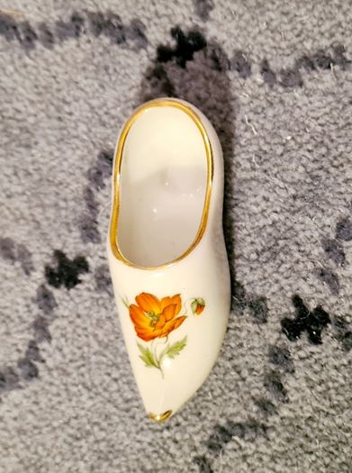 Gorgeous Limoges White Clog/Slipper/Shoe with Red Poppy