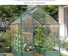 Garden Walk-in Polycarbonate Greenhouse with Raised Garden Bed, Temperature Controlled Window, Aluminium Frame & Foundation, 6 x 8ft