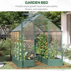 Garden Walk-in Polycarbonate Greenhouse with Raised Garden Bed, Temperature Controlled Window, Aluminium Frame & Foundation, 6 x 8ft