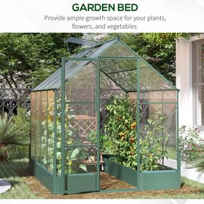 Garden Walk-in Polycarbonate Greenhouse with Raised Garden Bed, Temperature Controlled Window, Aluminium Frame & Foundation, 6 x 8ft