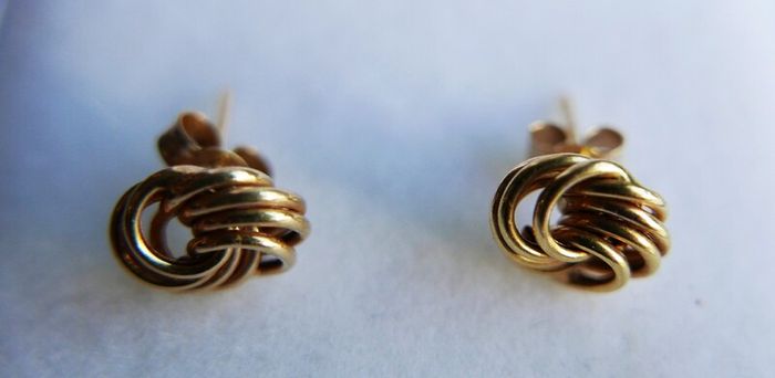 Vintage Solid 9ct Yellow Gold 375 Knot  Stud Earrings,  0,6g