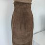 VINTAGE 1980s khaki suede leather high waist midi wiggle skirt Made in Ireland by Body Rock size 8 Image 6