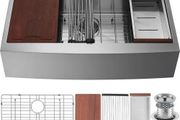 Farmhouse Kitchen Sink, 304 Stainless Steel Drop-In Sinks, Top Mount Single Bowl Basin with Ledge &amp; Accessories,