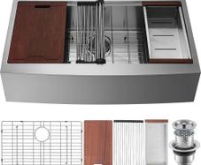 Farmhouse Kitchen Sink, 304 Stainless Steel Drop-In Sinks, Top Mount Single Bowl Basin with Ledge & Accessories,