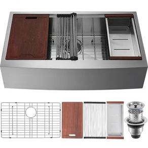 Farmhouse Kitchen Sink, 304 Stainless Steel Drop-In Sinks, Top Mount Single Bowl Basin with Ledge & Accessories,