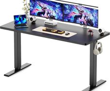 140 x 60 cm Standing Desk Electric Height Adjustable with 2 Hooks Computer 4 Memory Heights and Splice Board Ergonomic Sit Stand Table for Home Office Black