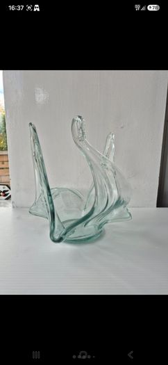 Vintage Hand Blown Art Glass Swan Basket | Rare Phantom Base Detail