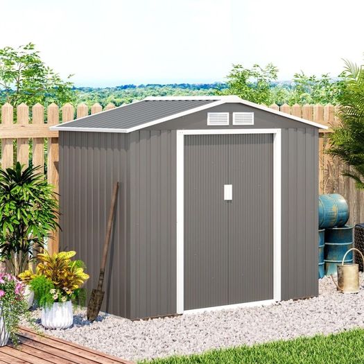 SUMMER SALE 7ft x 4ft Lockable Polypropylene Garden Storage Shed Storage w/ Air Vents Steel Grey (FREE POSTAGE)