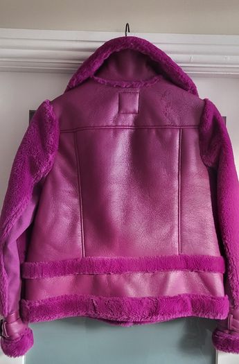 RIVER ISLAND fuschia faux leather and fur biker jacket Sz 14UK - Rrp 125 (New)