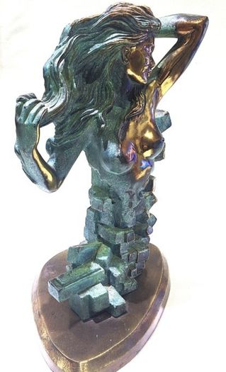Woman With Naked Bust (35cm, 4.5kg) - Patinated Bronze, Signed