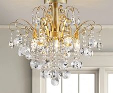 Crystal Chandelier Flushmount Ceiling Light Modern Lighting Fixture for Bedroom Hallway Bar Kitchen Bathroom, H 45 x W 50, E14 Base, Gold