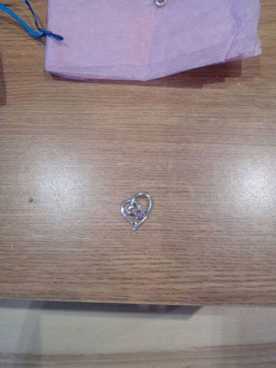 Ideal gift Silver plated silver and pink pastel crystal heart pendant only and earrings jewellery set with blue organza bag with butterfly design
