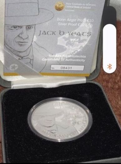 75X Jack B Yeats 10 Euro Silver Proof Coin 2012 From The Irish Central Bank Silver 1oz or 1 standard ounce coin.