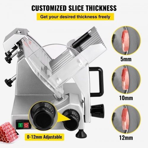Commercial Meat Slicer, 200W Electric Deli Food Slicer, 350-400RPM Meat Slicer with 8" Carbon Steel Blade, 0 - 0.47 inch Adjustable Thickness