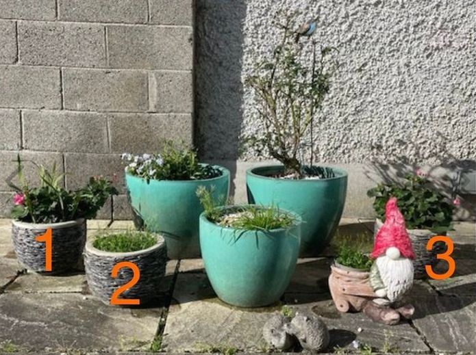 Small Grey Earthenware Flower Pot with Stone Design- 3 available