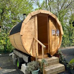 Wooden Barrel Sauna on Trailer
