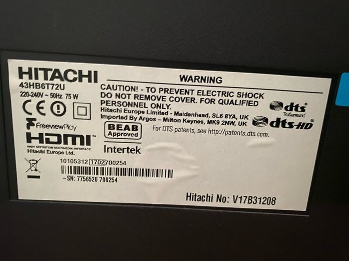 Hitachi 42 inch flatscreen with remote