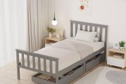 Single Bed Frame with Storage Drawers, Sturdy Bed Base for Kids Adults, With Footboard, Wood Bed Frame Without Mattress Grey
