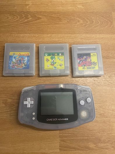 Perfect Xmas Gift Nintendo Gameboy Advance AGB-001 Black Clear with Super Mario Land 2: 6 Golden Coins, Yoshi and Bomberman GB