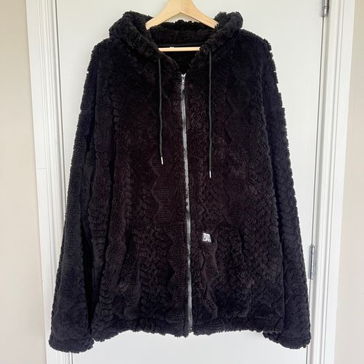 Mens 3XL Black Teddy Fleece Sherpa Hoodie Jacket