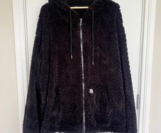 Mens 3XL Black Teddy Fleece Sherpa Hoodie Jacket