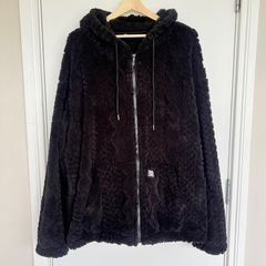 Mens 3XL Black Teddy Fleece Sherpa Hoodie Jacket