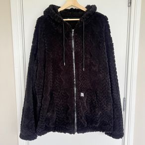Mens 3XL Black Teddy Fleece Sherpa Hoodie Jacket