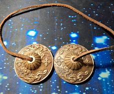 Tibetan Tingsha Bells Cymbals Dragons 5.5cm Leather Cord Use For Prosperity & Meditation