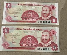 Nicaragua 1991 Uncirculated Centavos Banknotes Consecutive Numbers