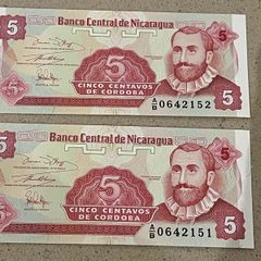 Nicaragua 1991 Uncirculated Centavos Banknotes Consecutive Numbers